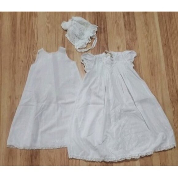 Vintage 60s CHERUBS Designer Collection Baby Christening Gown Slip Bonnet Set NB - Picture 1 of 16